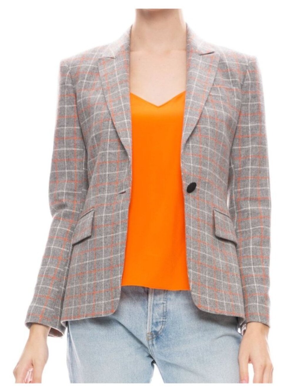 Rag & Bone Rylie Checker Wool Blazer GREY/ORANGE CHECK Size 6